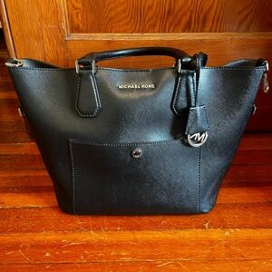 Michael Kors Black Leather Tote with Silver Accents